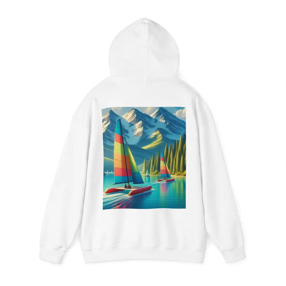 Colorful Catamarans Sailing Mountain Lake Scene – Hoodies