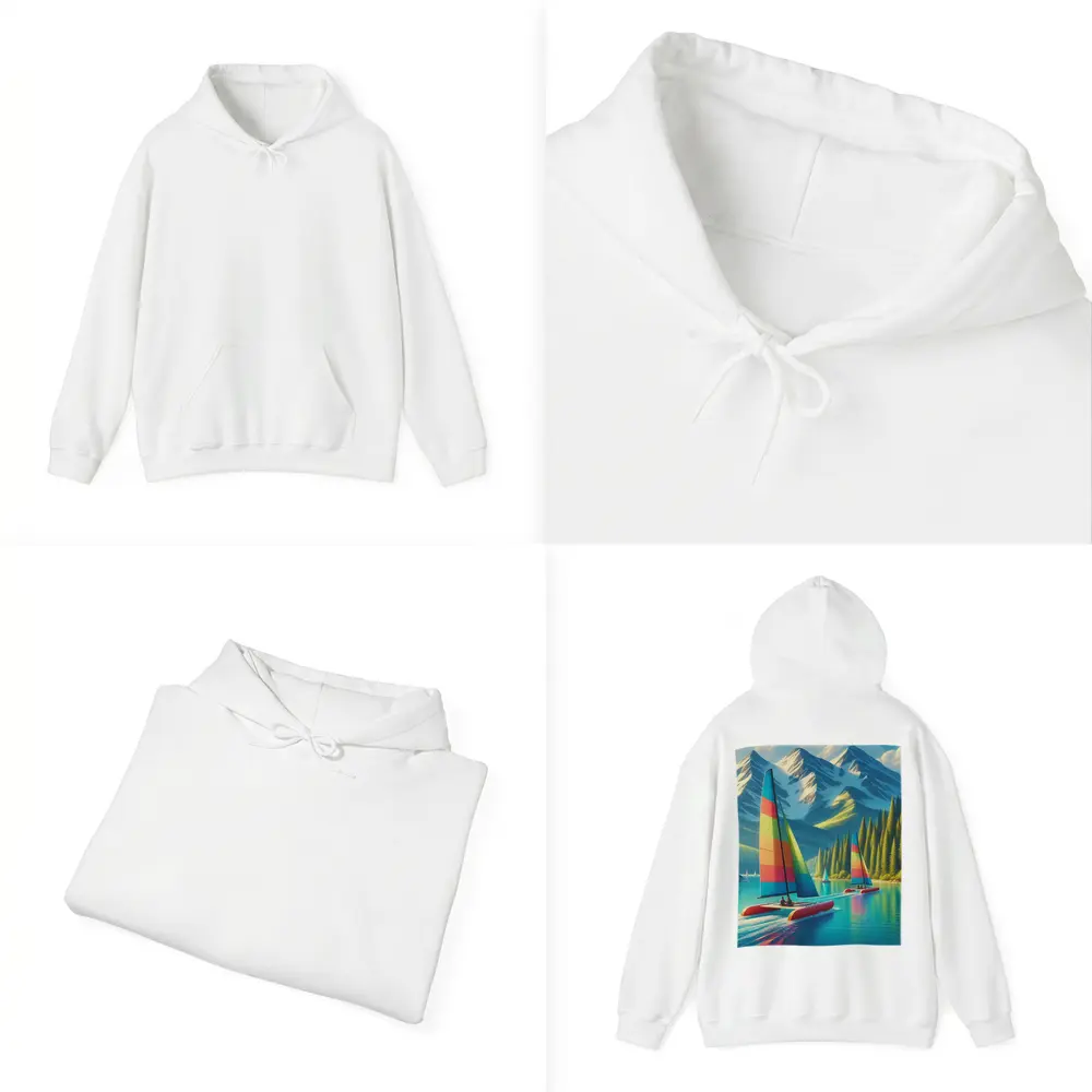 Colorful Catamarans Sailing Mountain Lake Scene – Hoodies