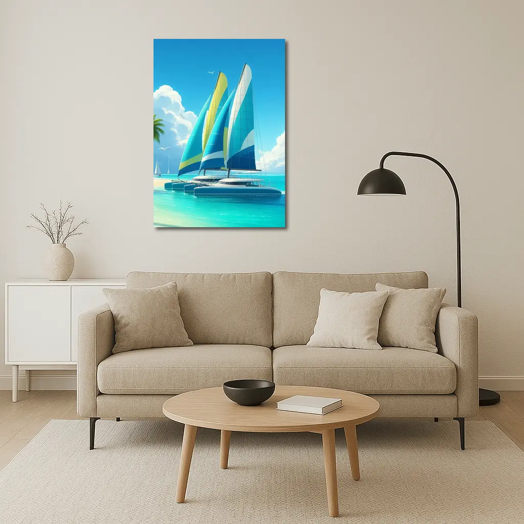 Catamarans Sailing Tropical Blue Ocean Beach – Wall Art