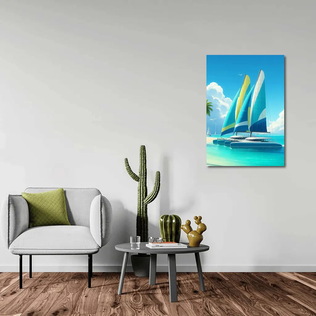 Catamarans Sailing Tropical Blue Ocean Beach – Wall Art