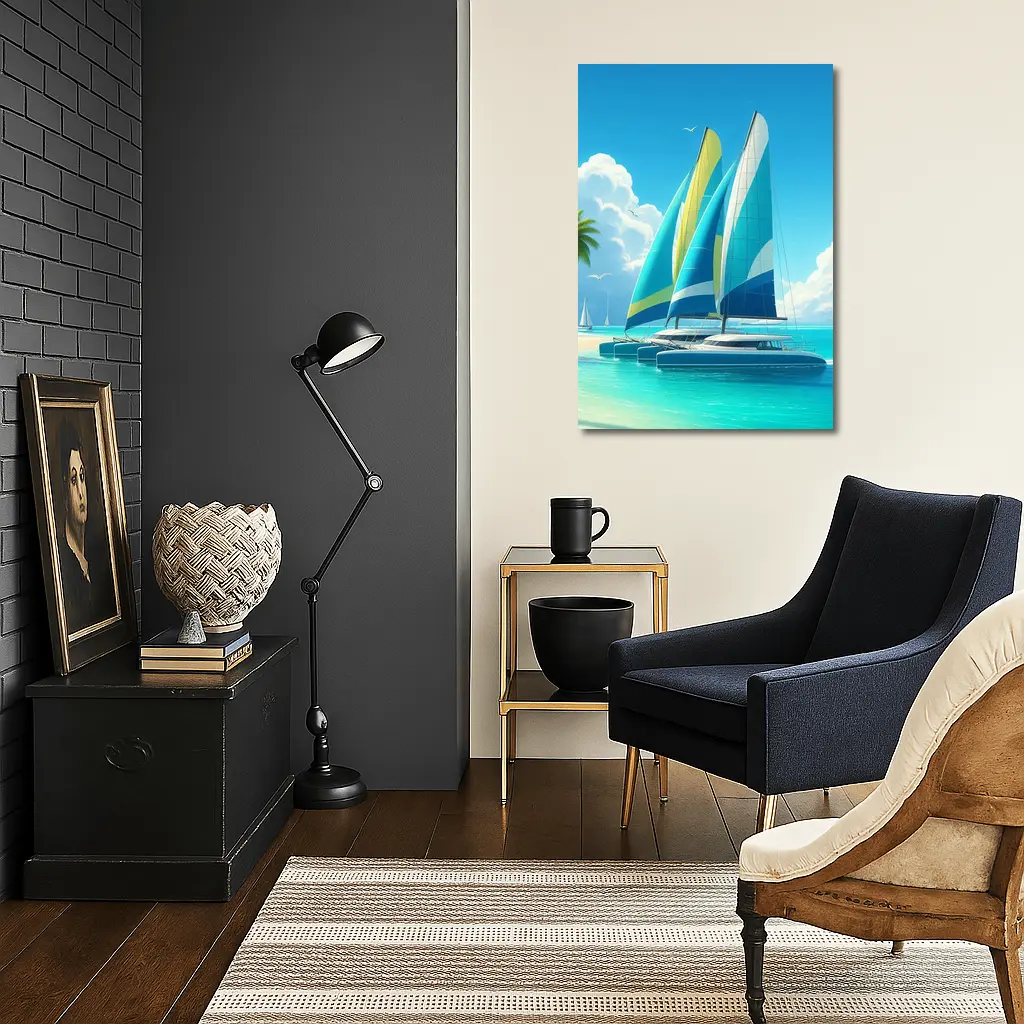 Catamarans Sailing Tropical Blue Ocean Beach – Wall Art