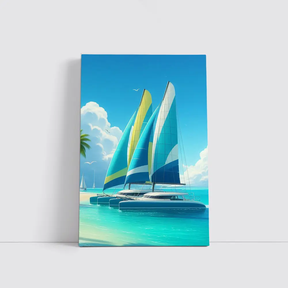 Catamarans Sailing Tropical Blue Ocean Beach – Wall Art