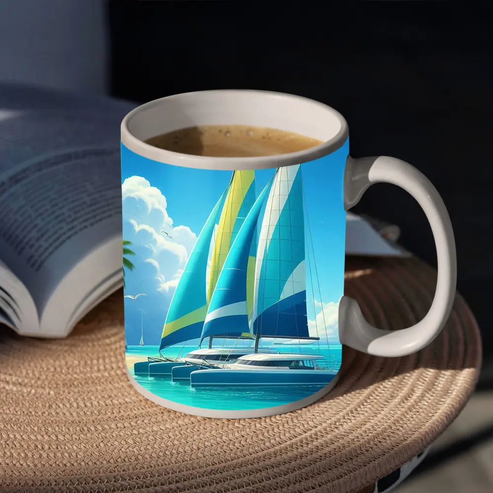 Catamarans Sailing Tropical Blue Ocean Beach – Mugs