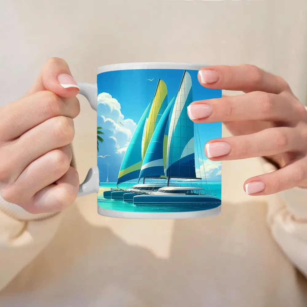 Catamarans Sailing Tropical Blue Ocean Beach – Mugs