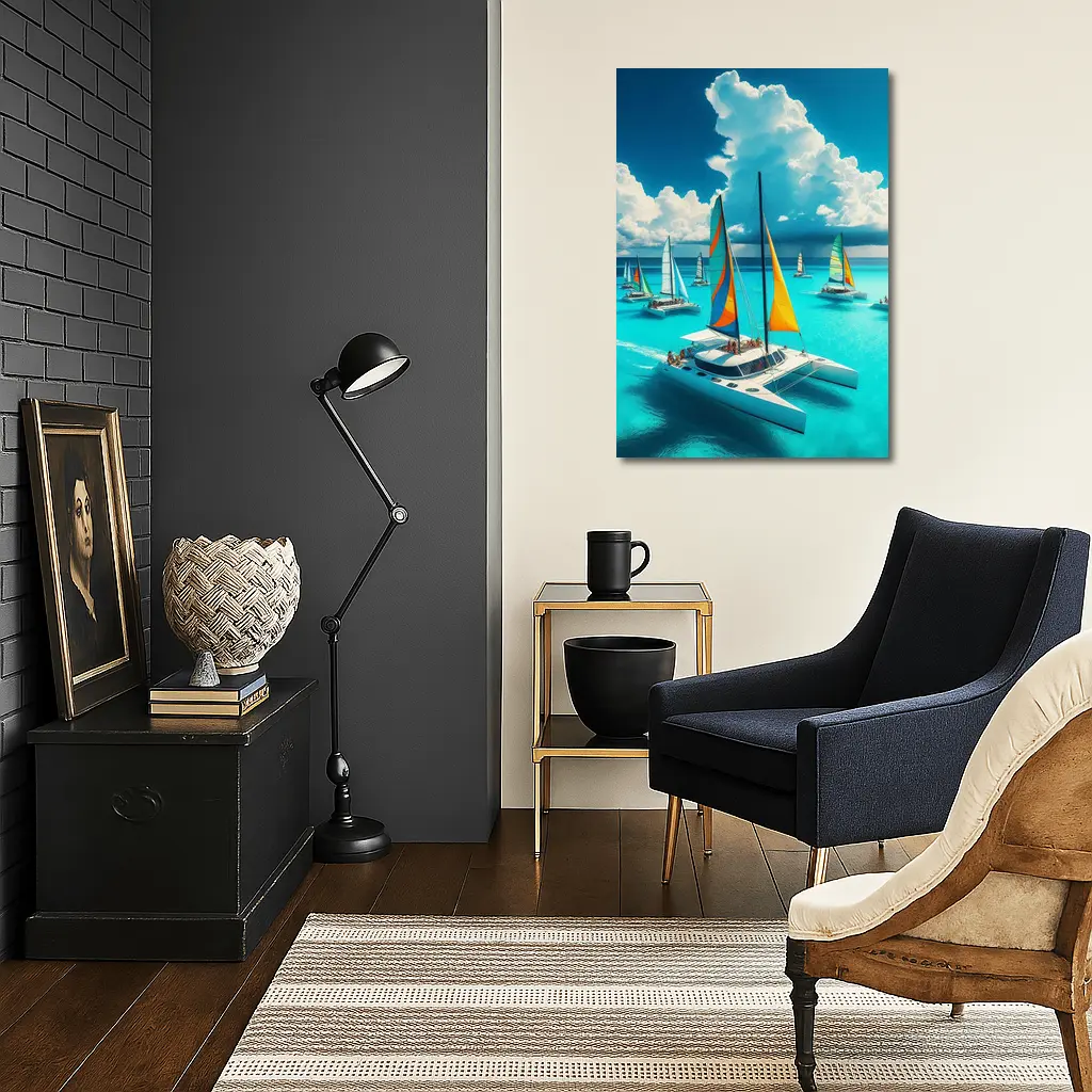 Colorful Catamarans Sailing Turquoise Tropical Ocean – Wall Art