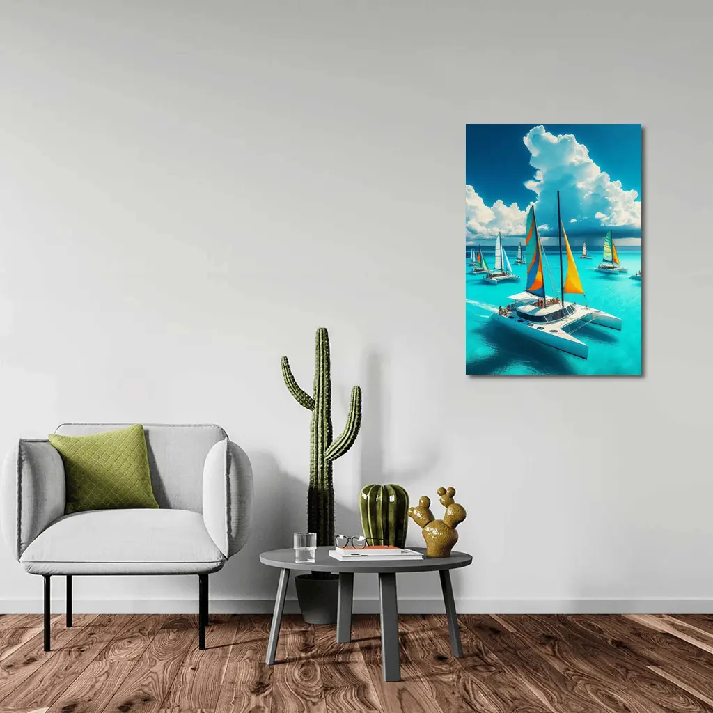 Colorful Catamarans Sailing Turquoise Tropical Ocean – Wall Art