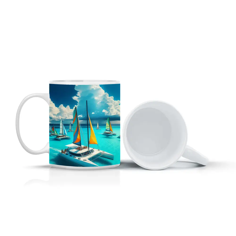 Colorful Catamarans Sailing Turquoise Tropical Ocean – Mugs