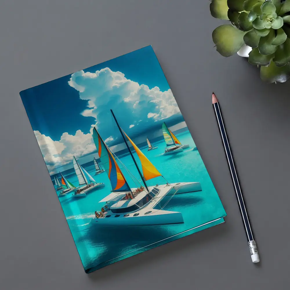 Colorful Catamarans Sailing Turquoise Tropical Ocean – Notebooks