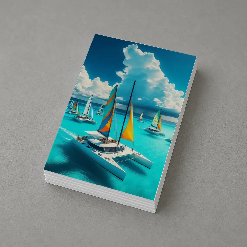 Colorful Catamarans Sailing Turquoise Tropical Ocean – Postcards