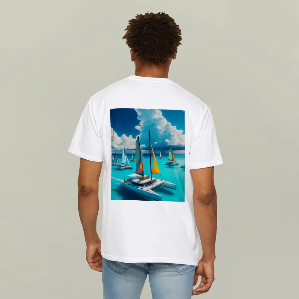 Colorful Catamarans Sailing Turquoise Tropical Ocean – T-Shirts