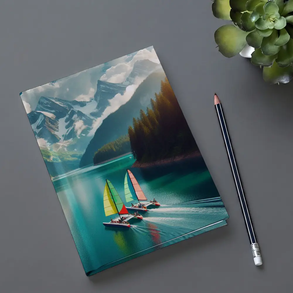 Colorful Sailboats on Turquoise Mountain Lake – Notebooks