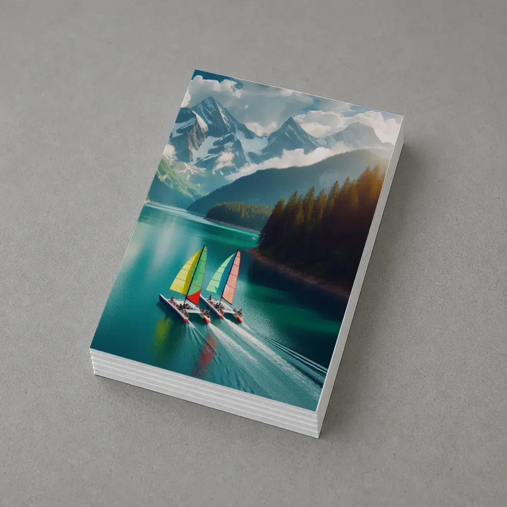 Colorful Sailboats on Turquoise Mountain Lake – Postcards