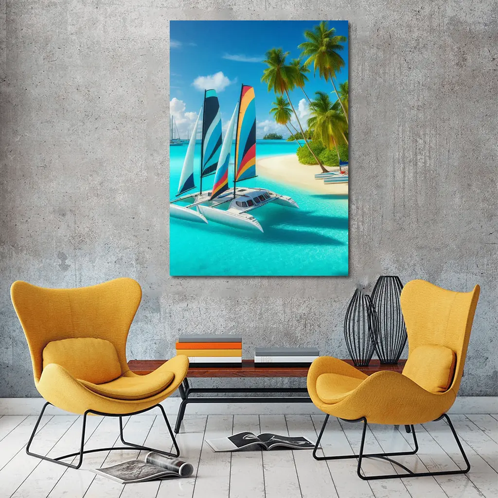 Catamaran Sailboat Tropical Island Crystal Waters – Wall Art