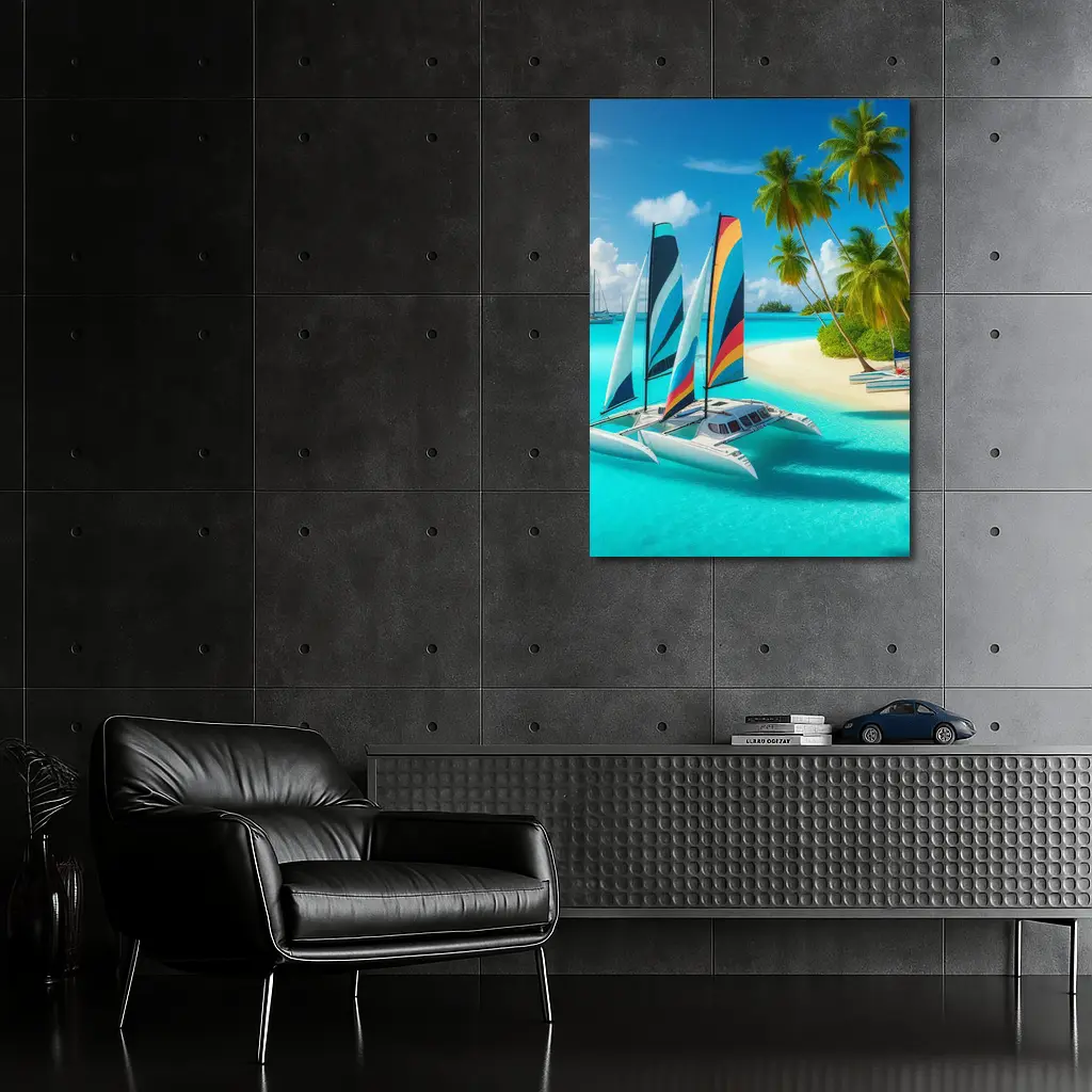 Catamaran Sailboat Tropical Island Crystal Waters – Wall Art