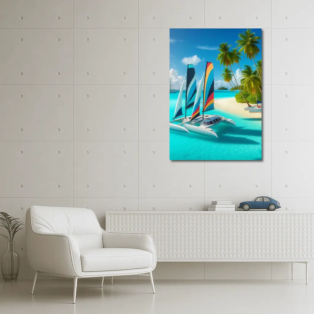 Catamaran Sailboat Tropical Island Crystal Waters – Wall Art