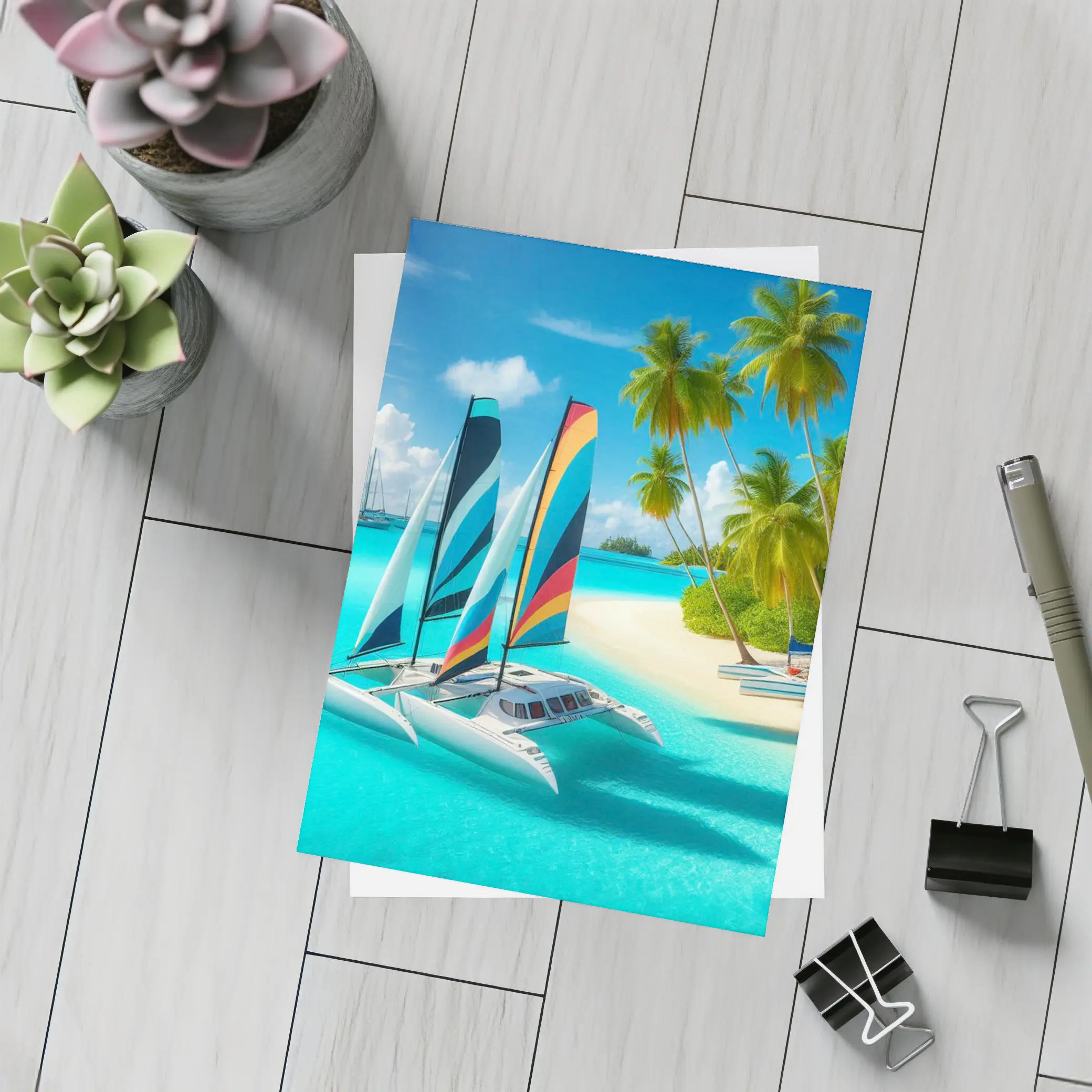 Catamaran Sailboat Tropical Island Crystal Waters – Postcards