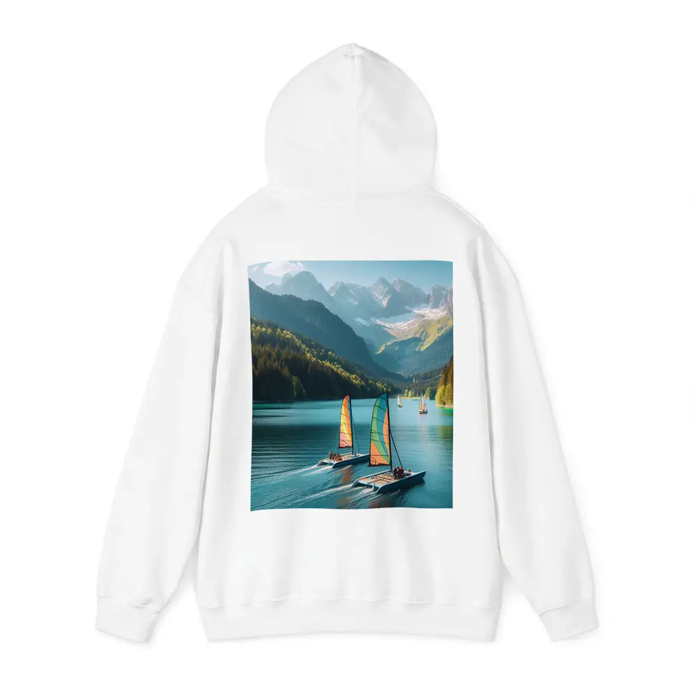 Colorful Catamarans Sailing Alpine Mountain Lake – Hoodies