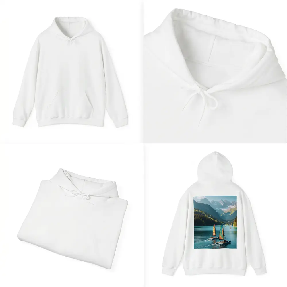 Colorful Catamarans Sailing Alpine Mountain Lake – Hoodies