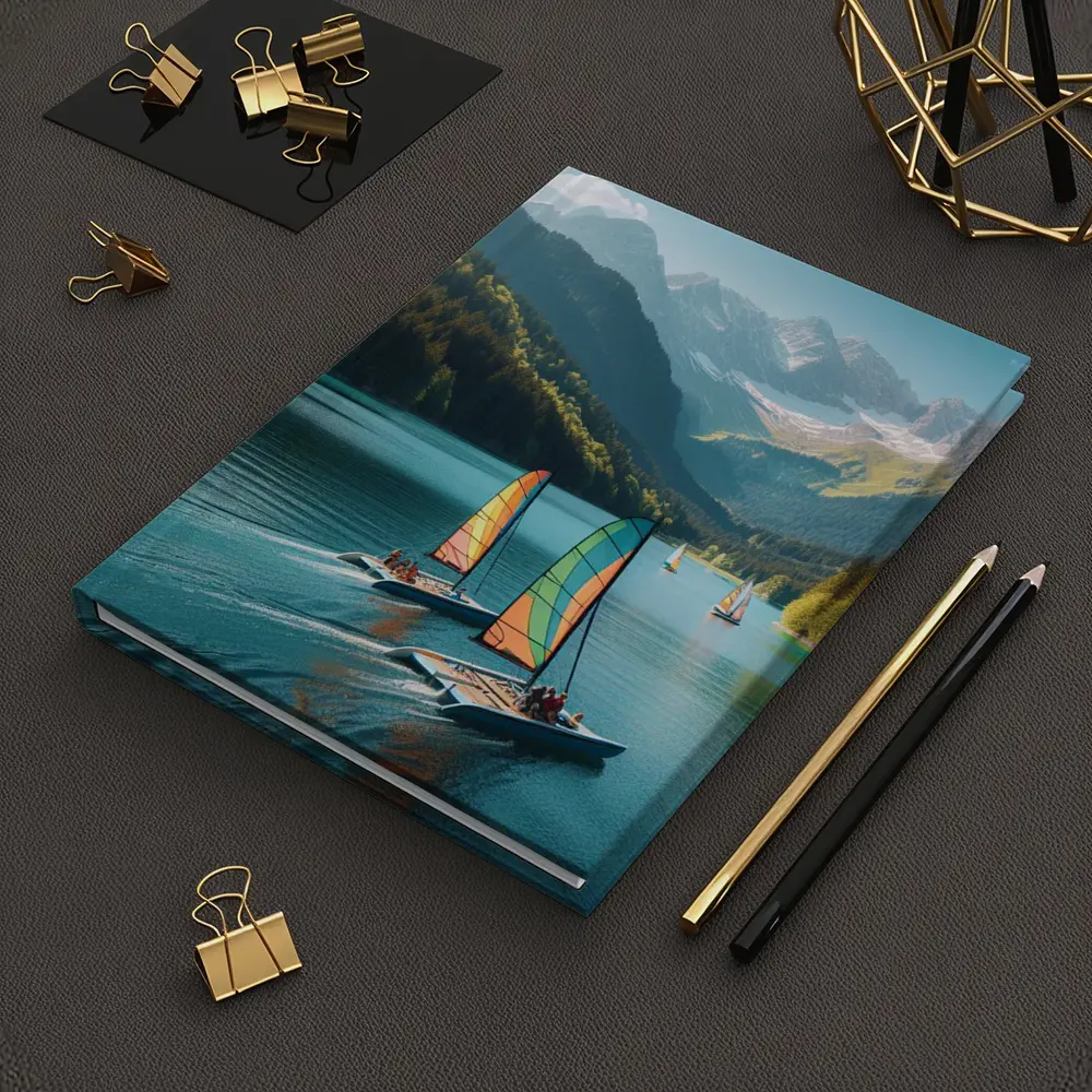 Colorful Catamarans Sailing Alpine Mountain Lake – Notebooks