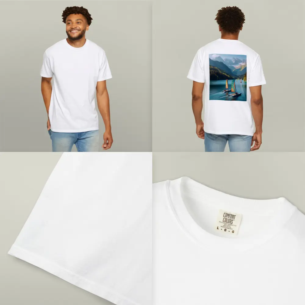 Colorful Catamarans Sailing Alpine Mountain Lake – T-Shirts