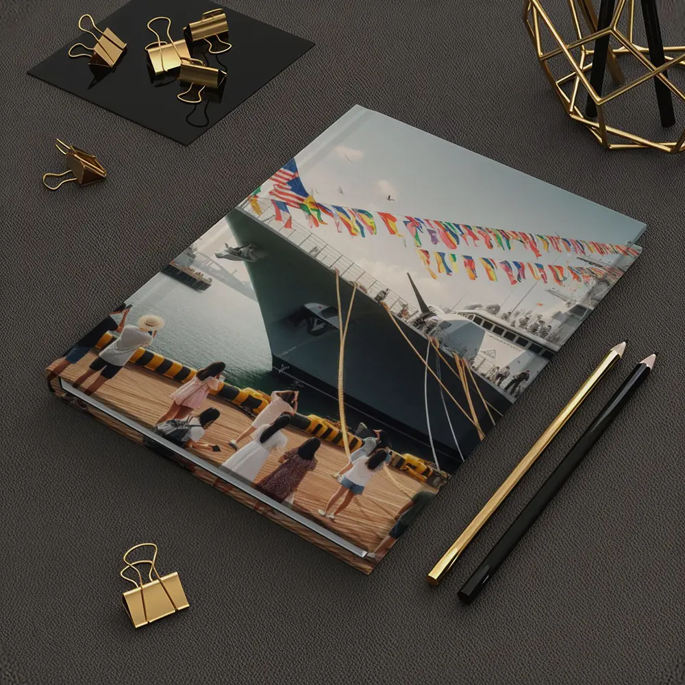 Navy Warship Docked Harbor Colorful Flags – Notebooks