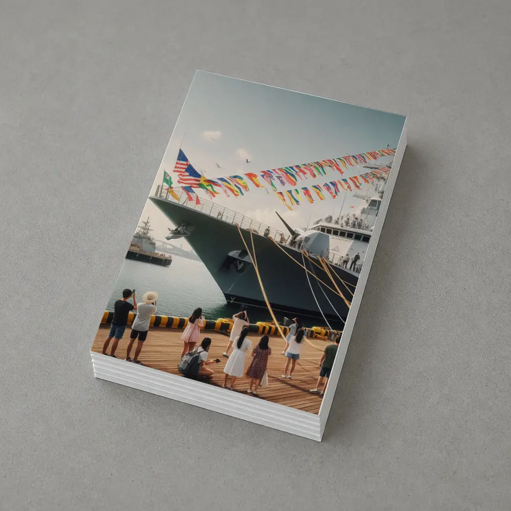Navy Warship Docked Harbor Colorful Flags – Postcards