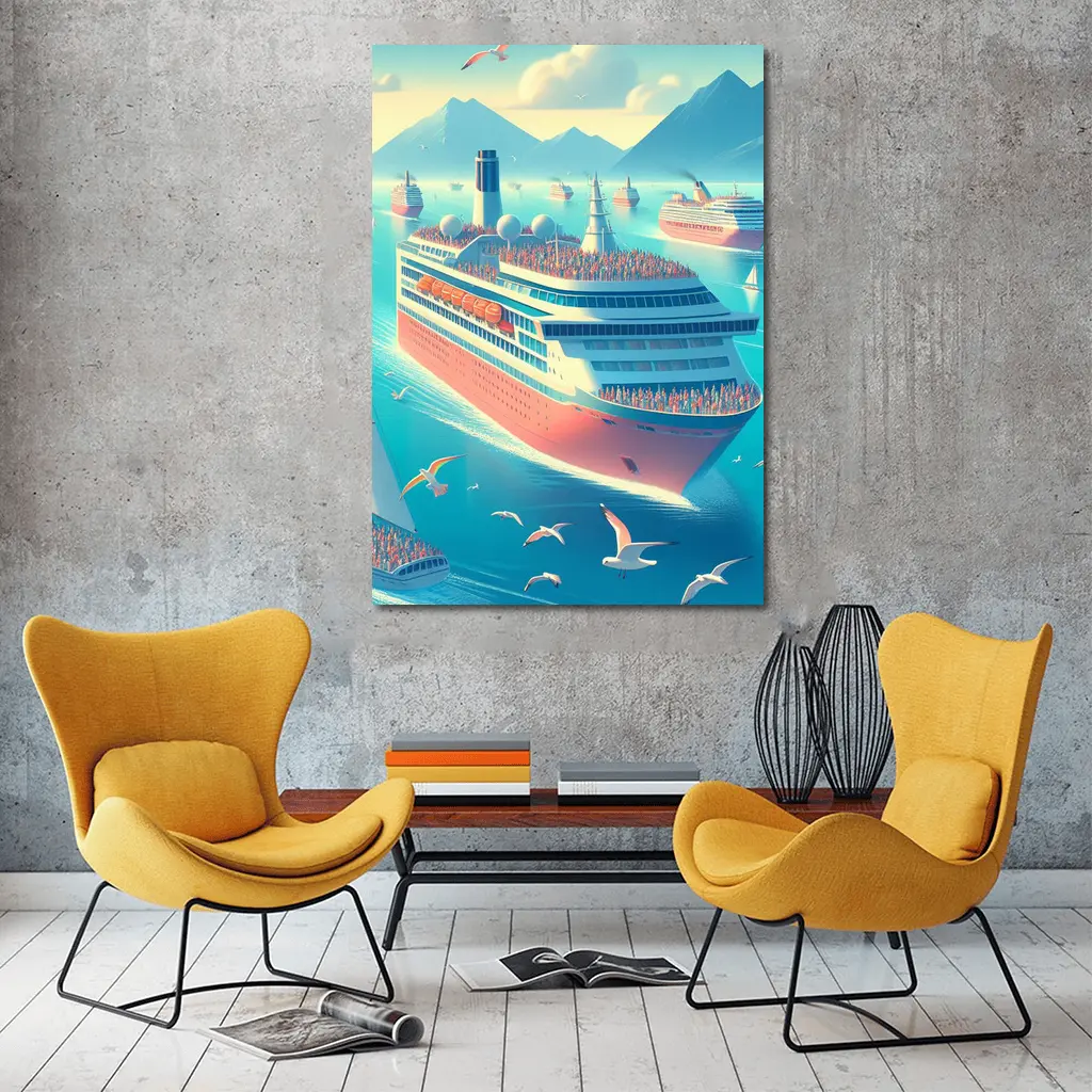 Cruise Ships Sailing Blue Ocean Mountains – Wall Art