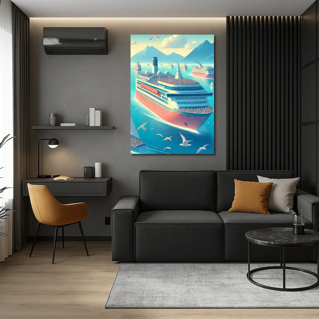 Cruise Ships Sailing Blue Ocean Mountains – Wall Art