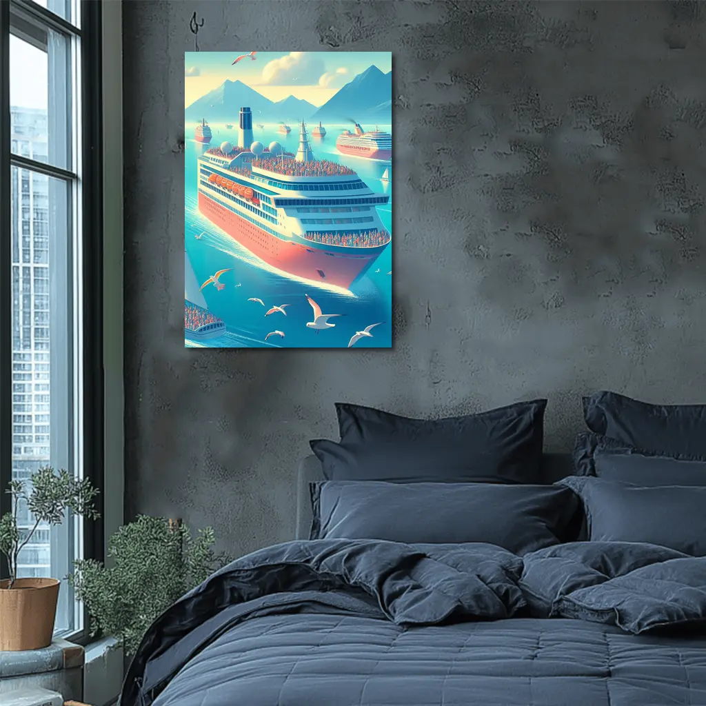 Cruise Ships Sailing Blue Ocean Mountains – Wall Art