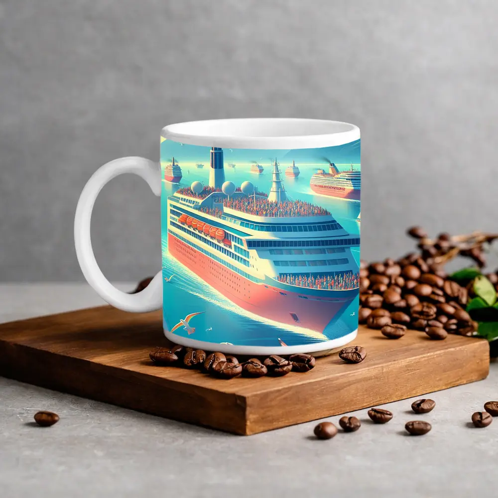 Cruise Ships Sailing Blue Ocean Mountains – Mugs