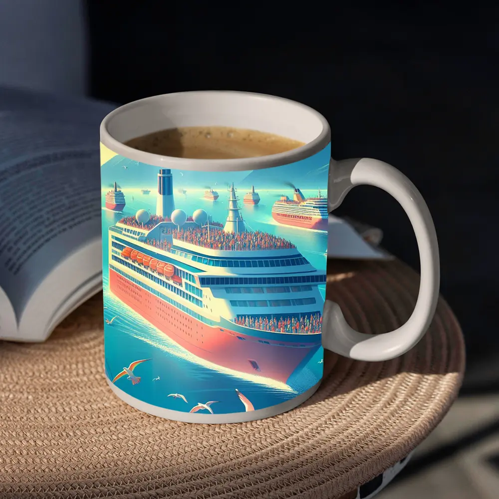 Cruise Ships Sailing Blue Ocean Mountains – Mugs