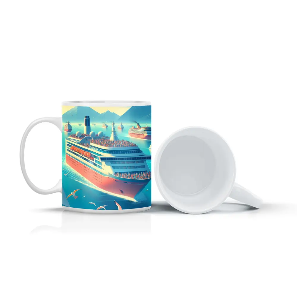 Cruise Ships Sailing Blue Ocean Mountains – Mugs