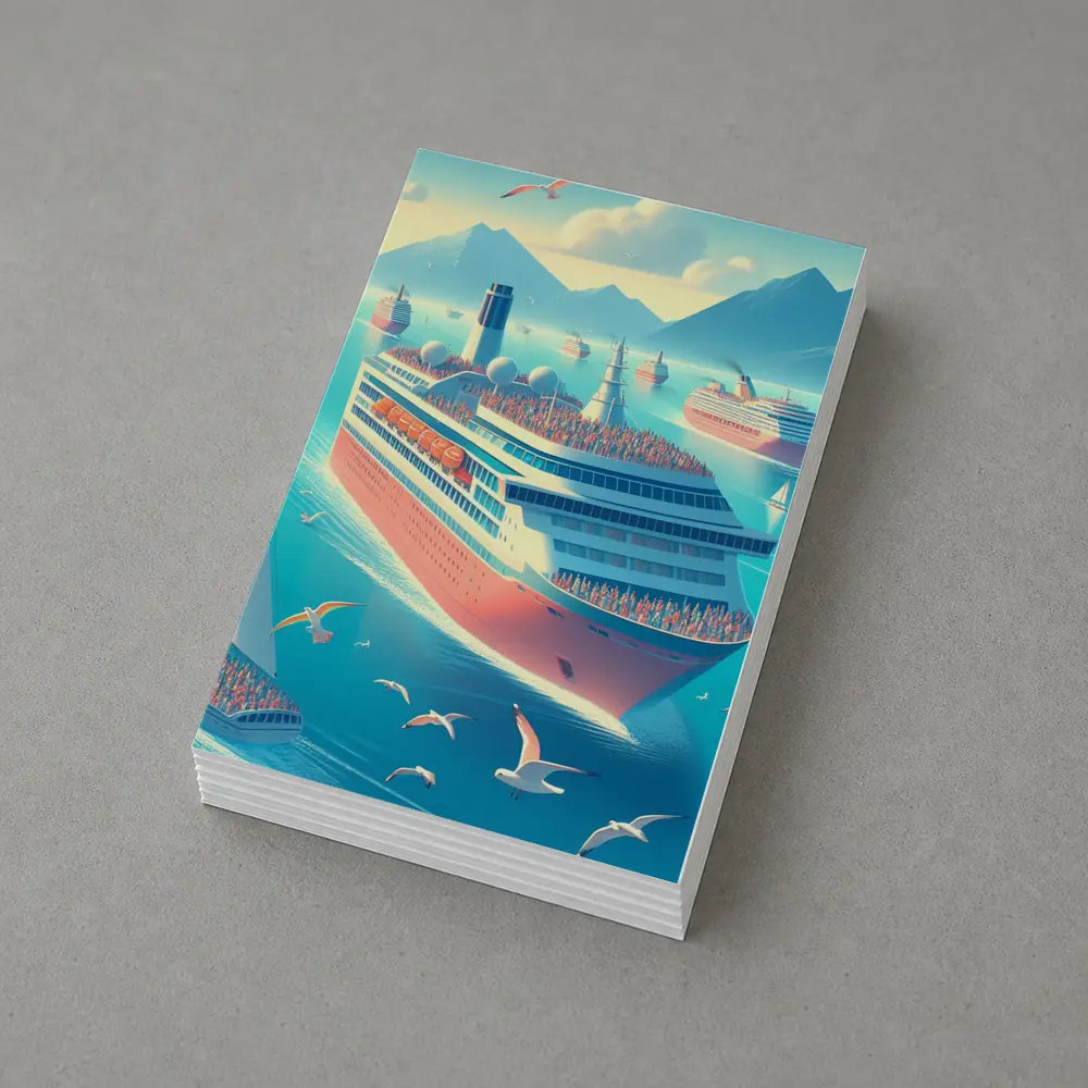 Cruise Ships Sailing Blue Ocean Mountains – Postcards