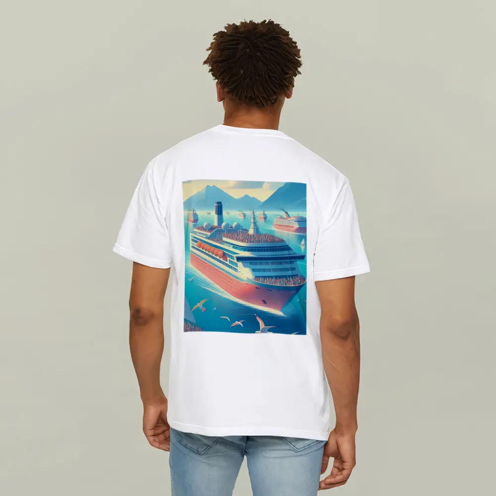 Cruise Ships Sailing Blue Ocean Mountains – T-Shirts
