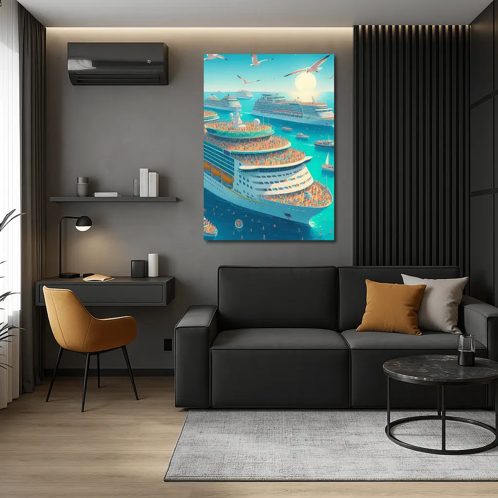 Cruise Ships Crowded Ocean Summer Illustration Art – Wall Art