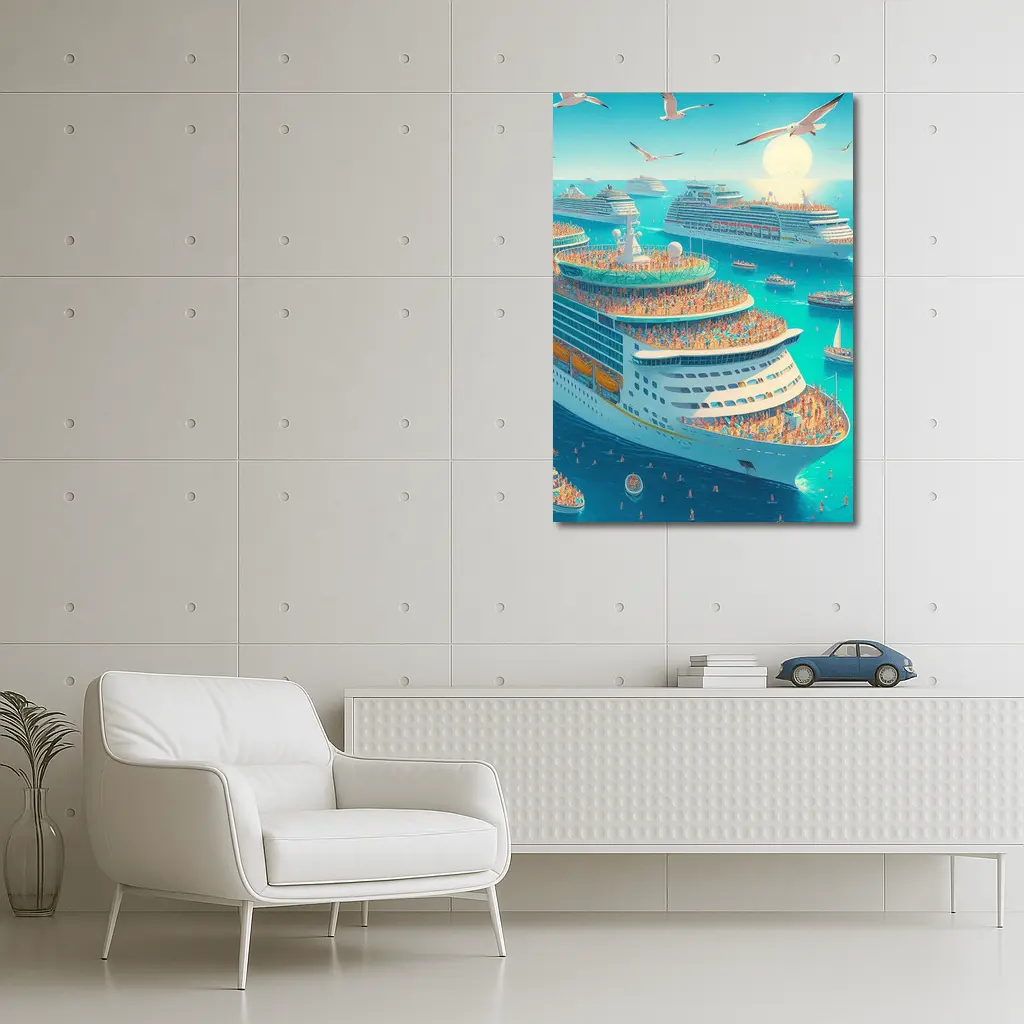 Cruise Ships Crowded Ocean Summer Illustration Art – Wall Art
