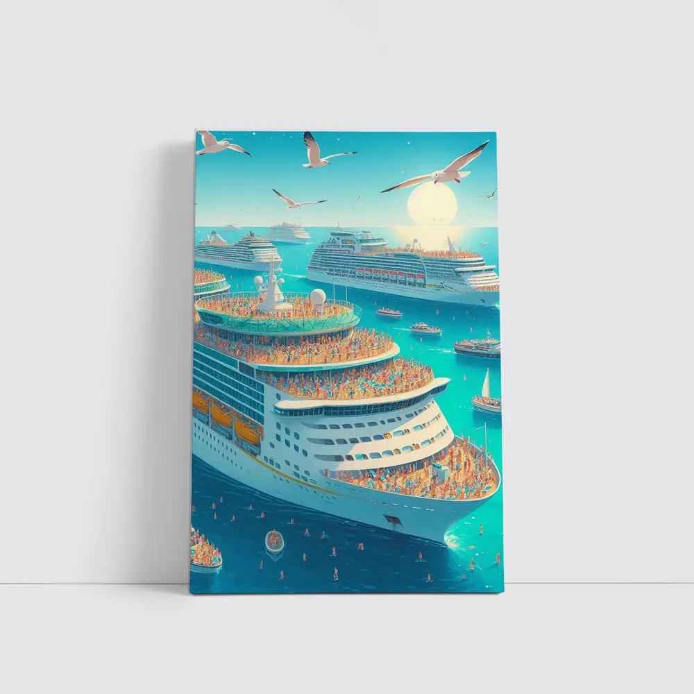 Cruise Ships Crowded Ocean Summer Illustration Art – Wall Art
