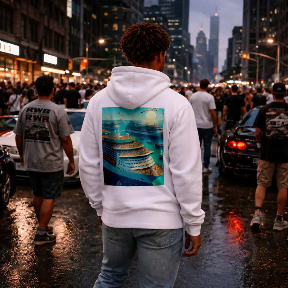 Cruise Ships Crowded Ocean Summer Illustration Art – Hoodies