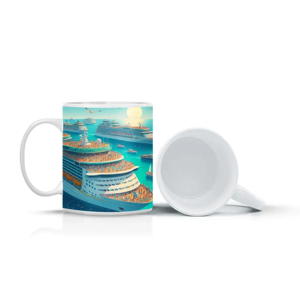 Cruise Ships Crowded Ocean Summer Illustration Art – Mugs