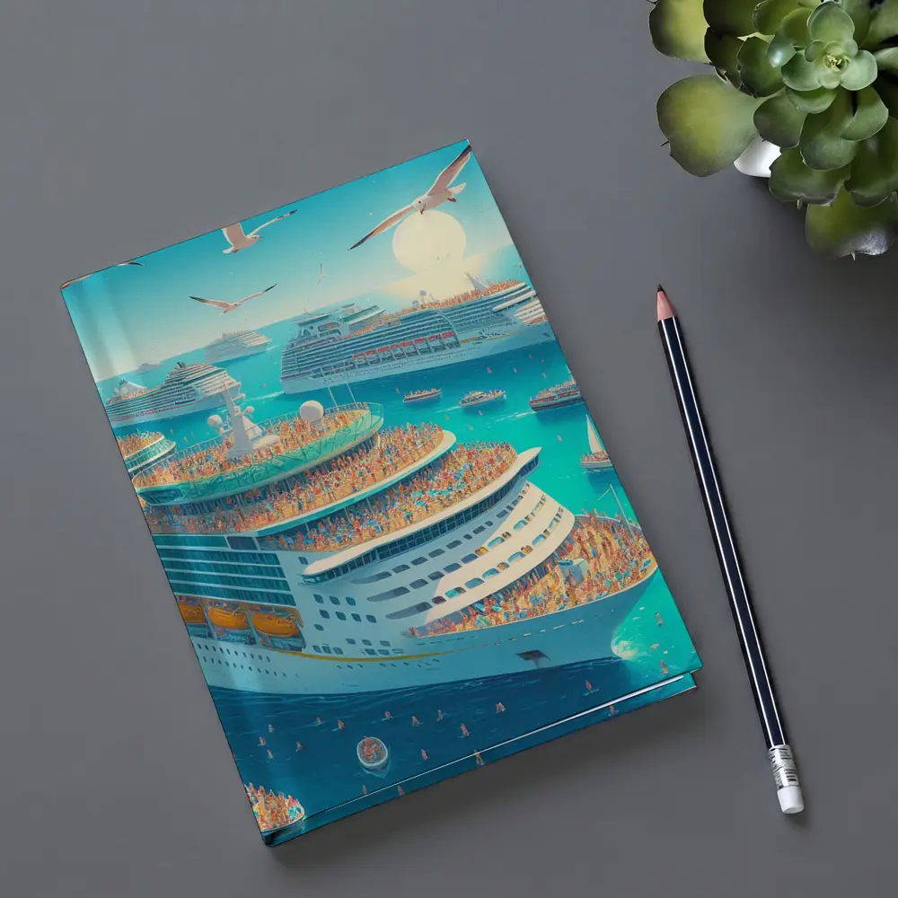 Cruise Ships Crowded Ocean Summer Illustration Art – Notebooks