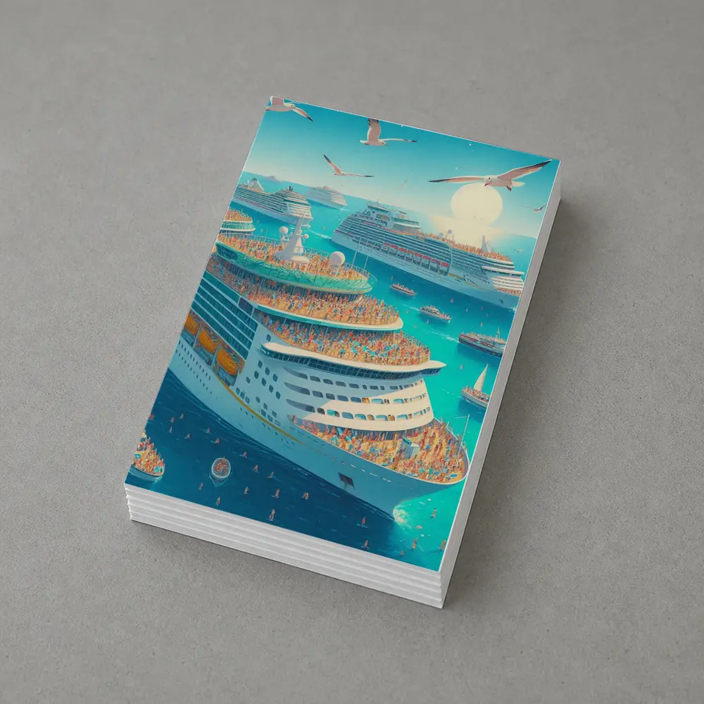 Cruise Ships Crowded Ocean Summer Illustration Art – Postcards