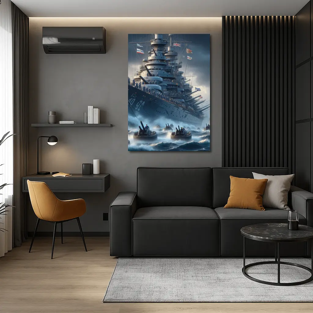 Warship Battleship Stormy Ocean Military Naval Art – Wall Art
