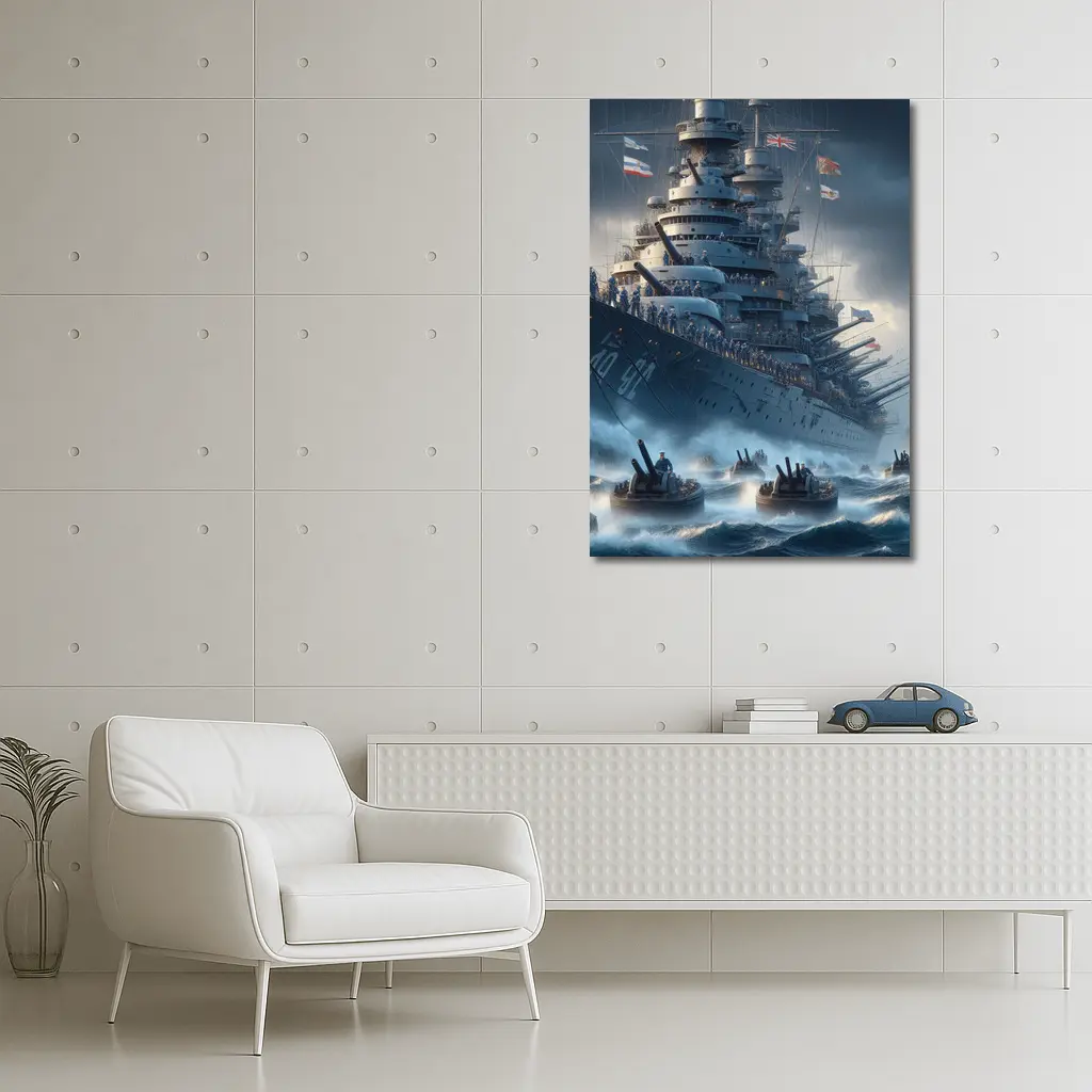 Warship Battleship Stormy Ocean Military Naval Art – Wall Art