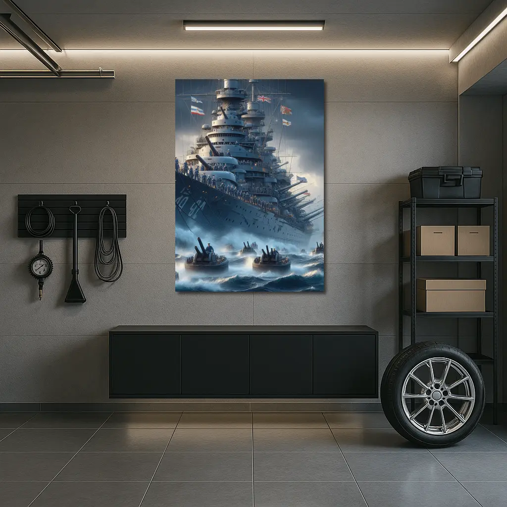 Warship Battleship Stormy Ocean Military Naval Art – Wall Art