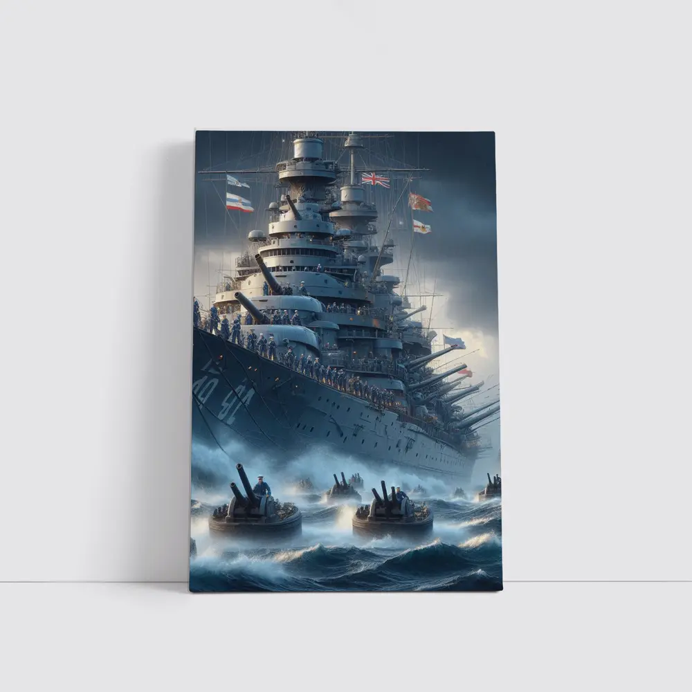 Warship Battleship Stormy Ocean Military Naval Art – Wall Art