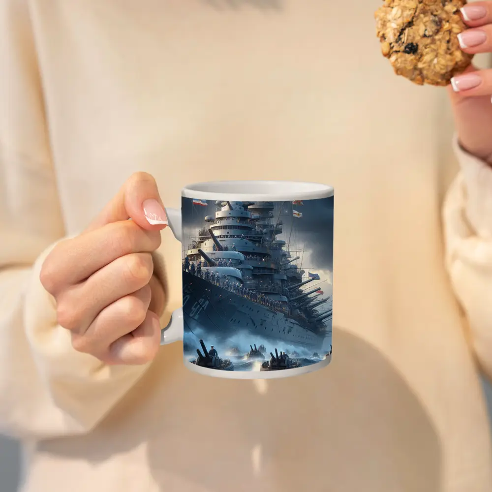 Warship Battleship Stormy Ocean Military Naval Art – Mugs