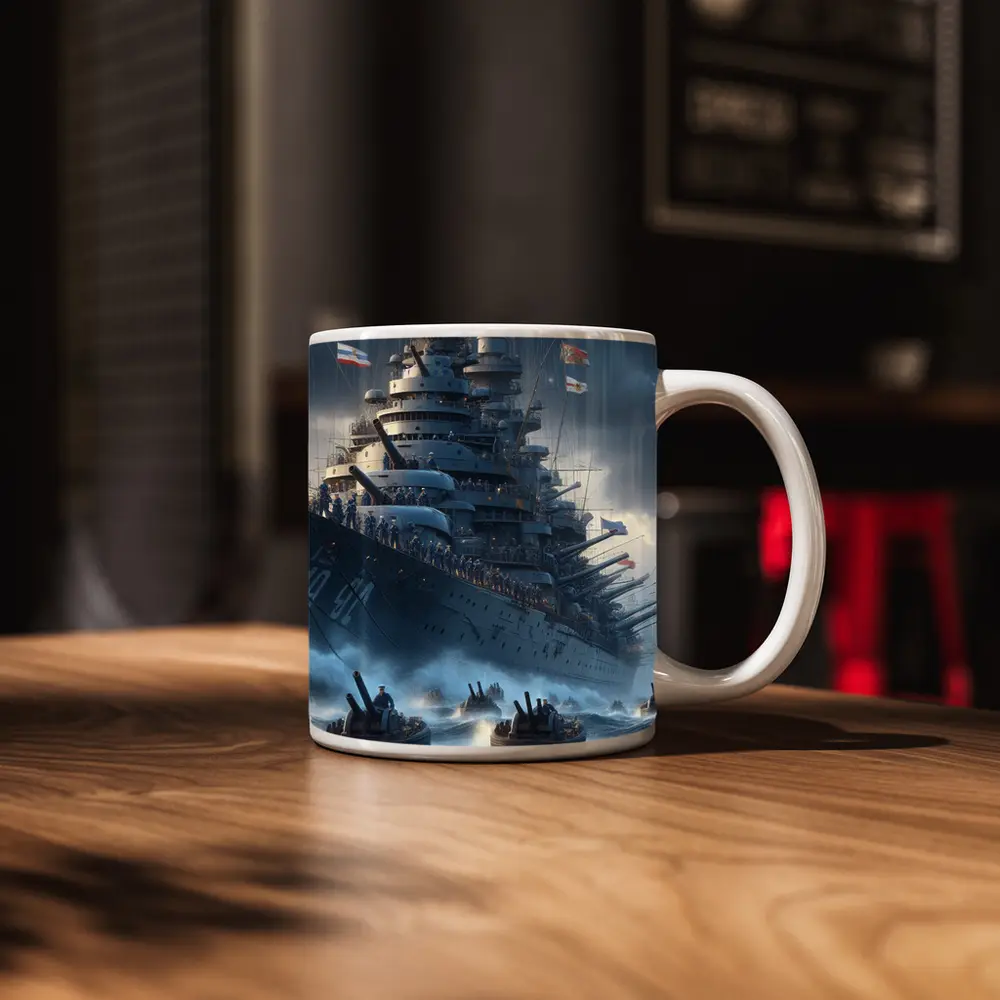 Warship Battleship Stormy Ocean Military Naval Art – Mugs