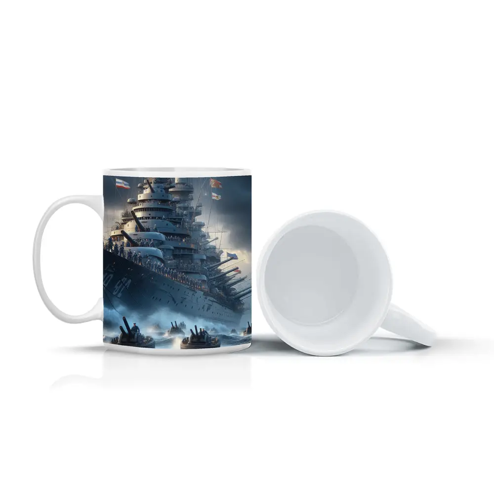 Warship Battleship Stormy Ocean Military Naval Art – Mugs