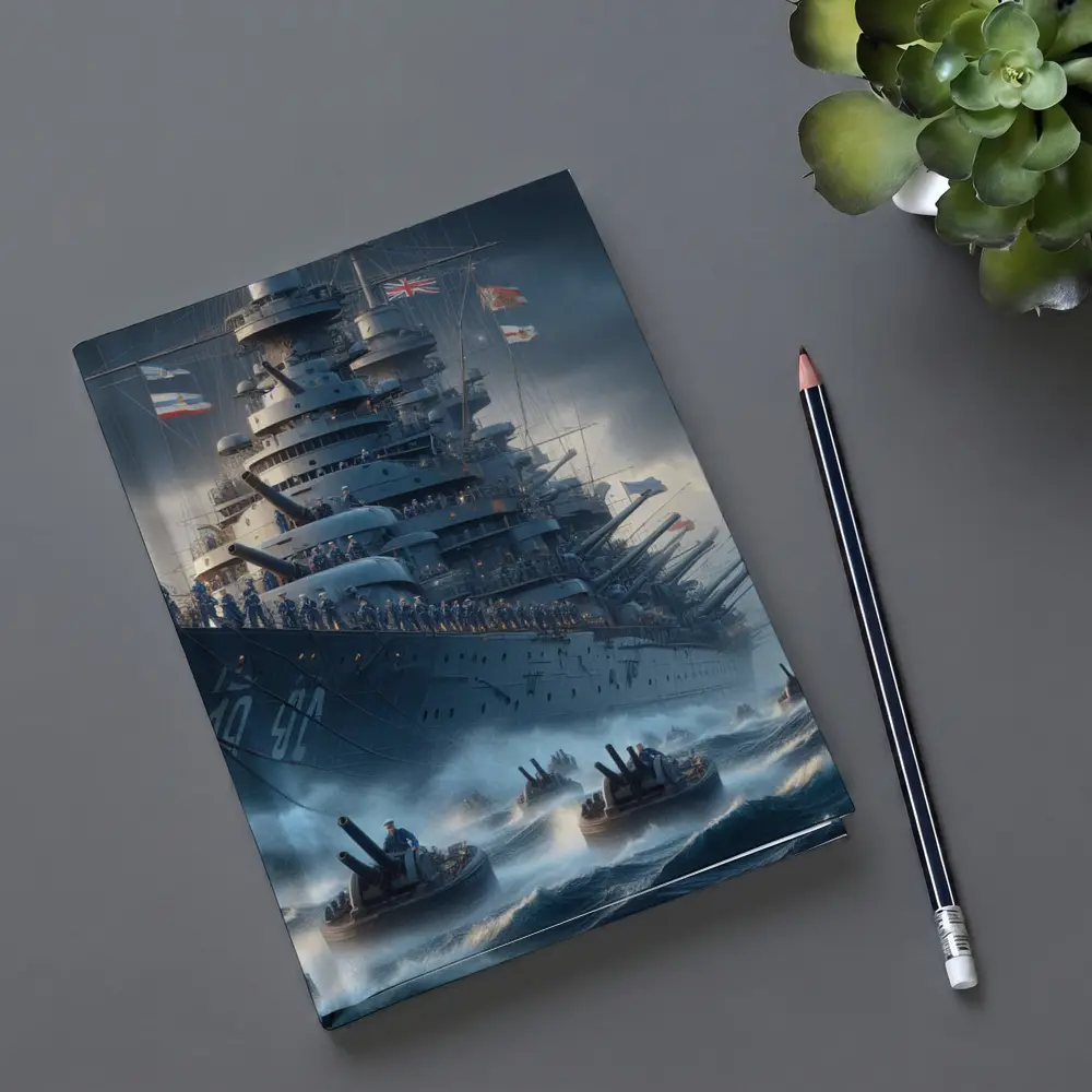 Warship Battleship Stormy Ocean Military Naval Art – Notebooks
