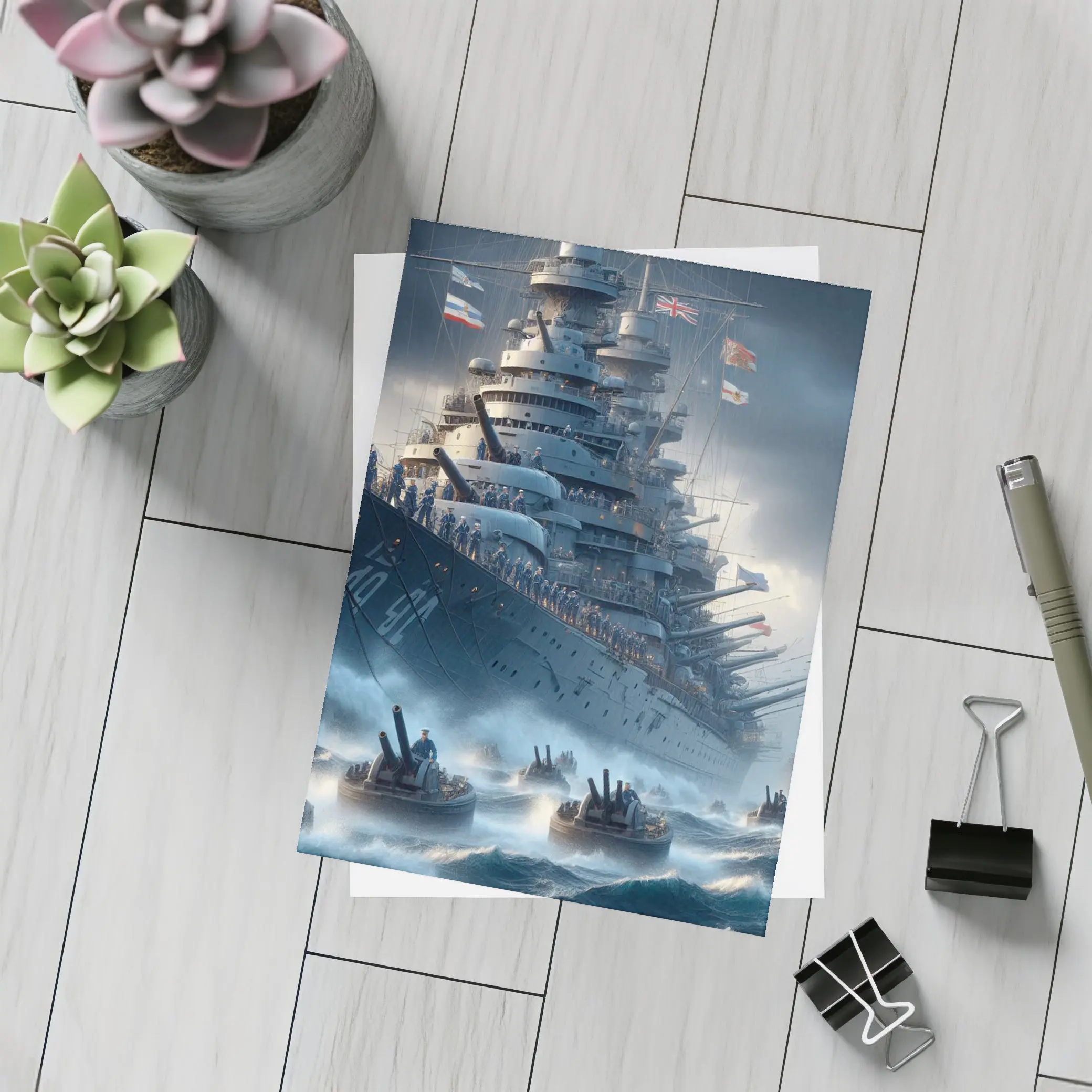 Warship Battleship Stormy Ocean Military Naval Art – Postcards